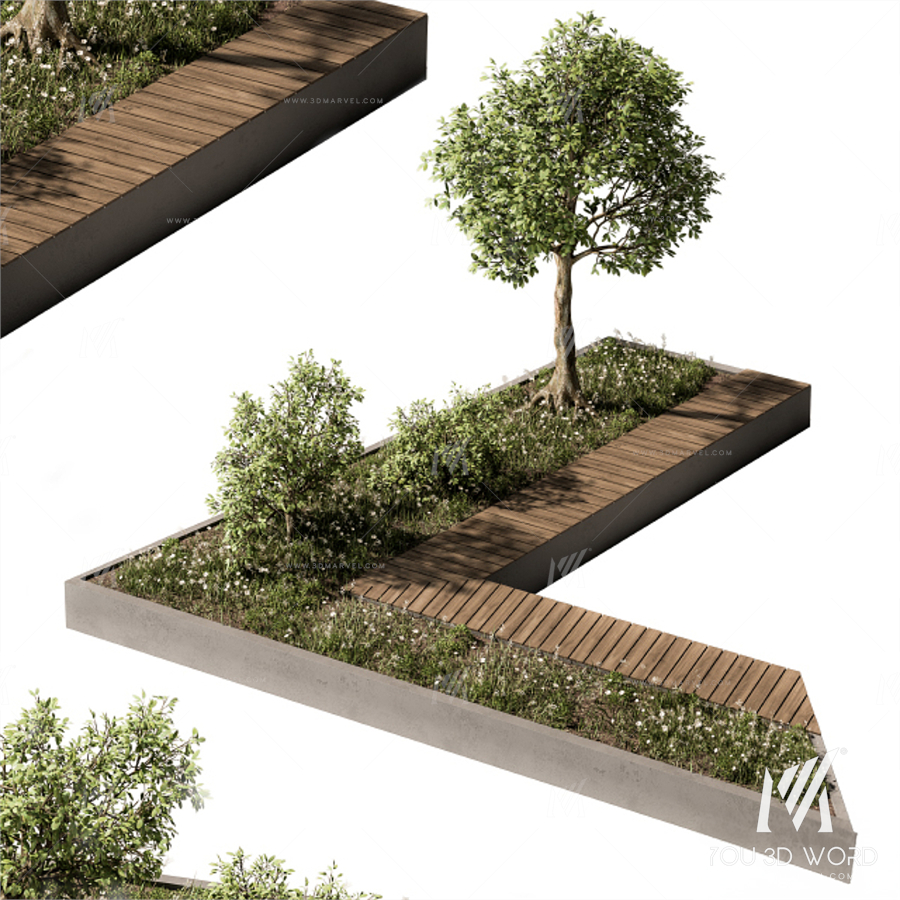Architecture Bench with Plants Set 24